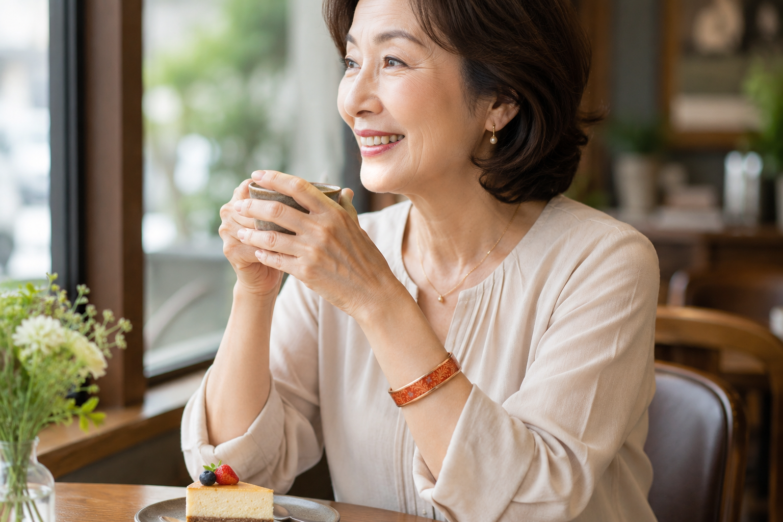 バングルをつけたシニア女性